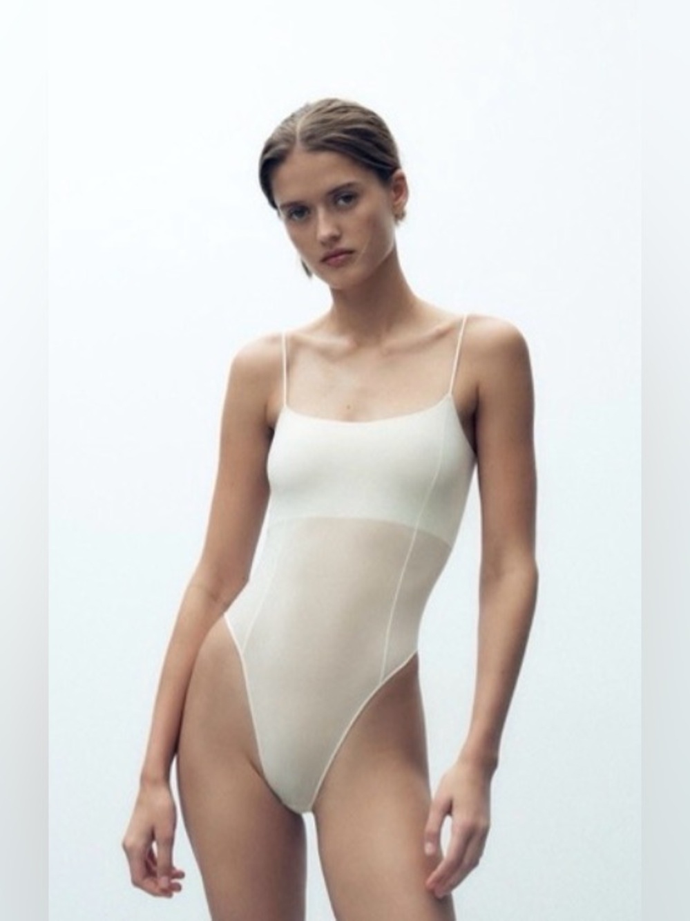 GREY FITTED STRAPPY BODYSUIT WITH SEAMS
